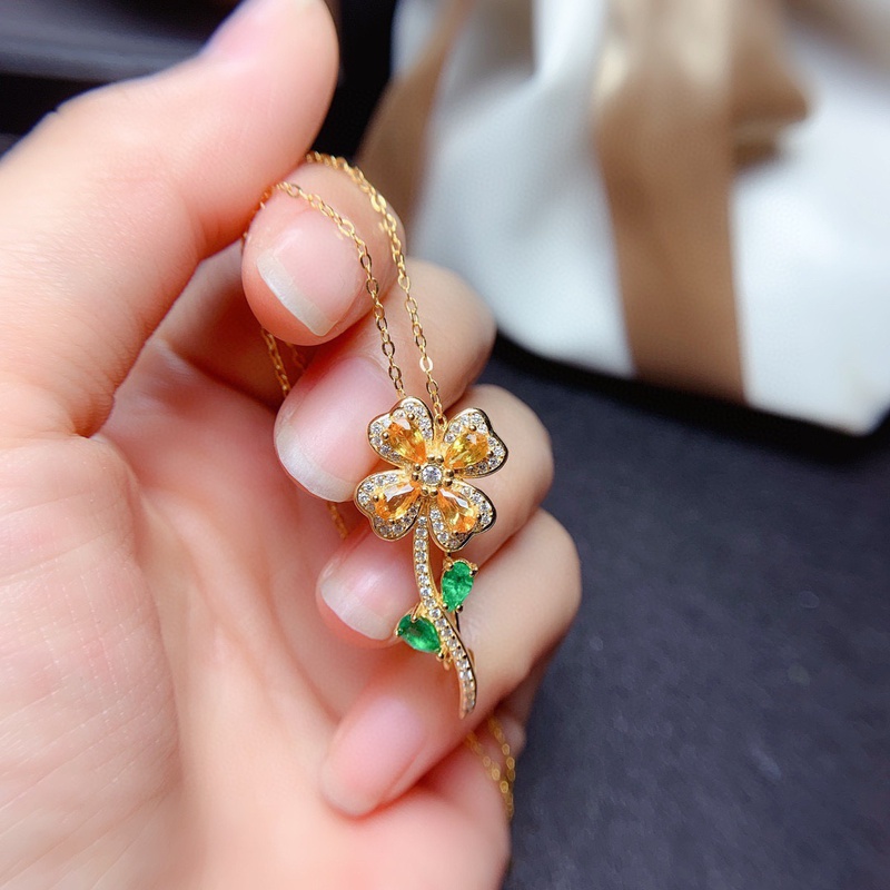 Mode vierblttriges Kleeblatt Halskette Nachahmung natrlichen SmaragdKupferAnhnger