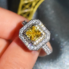 fashion retro micro-set square yellow zircon copper ring