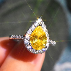 fashion full diamond water drop yellow diamond open copeper ring
