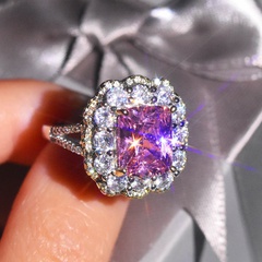 Fashion Pink Crystal Cluster Ring Electroplating Coper Ring