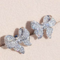 simple bows shaped inlaid zircon stone copper earrings wholesale