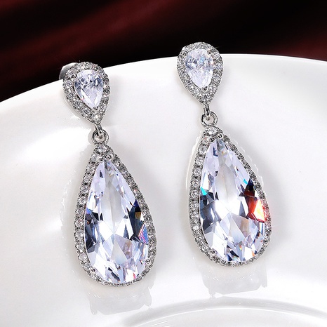 fashion geometric inlaid semi-precious stone  water drop shaped copper earrings wholesale's discount tags