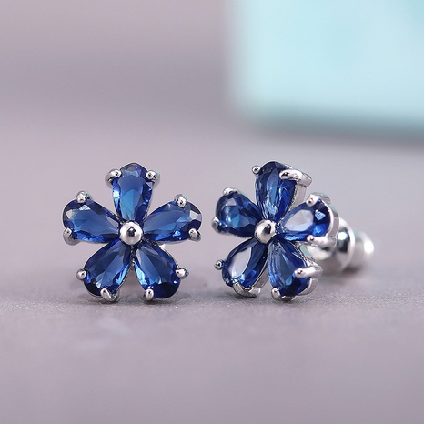 korean flower shaped inlaid semi-precious stone copper earrings's discount tags