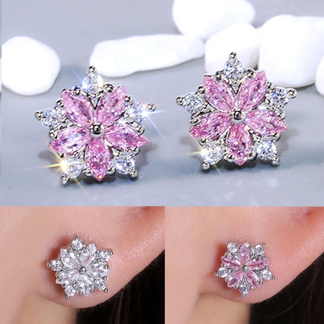 simple geometric flower shaped inlaid zircon copper earrings wholesale NHJCS642770's discount tags