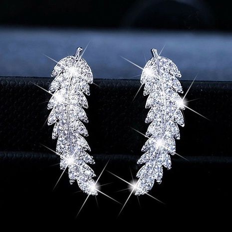 fashion inlaid zircon leaf shaped copper earrings wholesale's discount tags