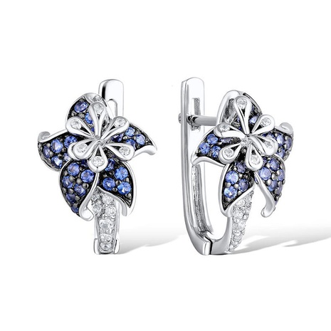 ethnic blue flower inlaid zircon copper earrings wholesale NHJCS642782's discount tags