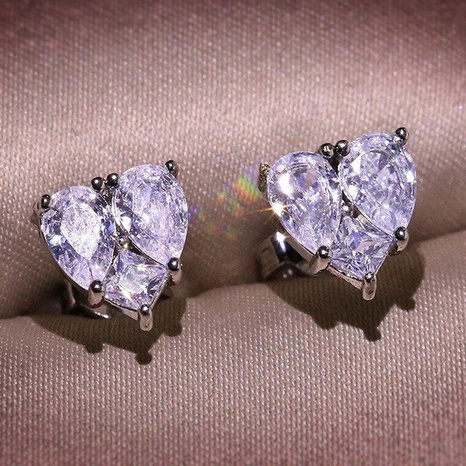simple heart-shaped inlaid zircon copper earrings wholesale NHJCS642783's discount tags