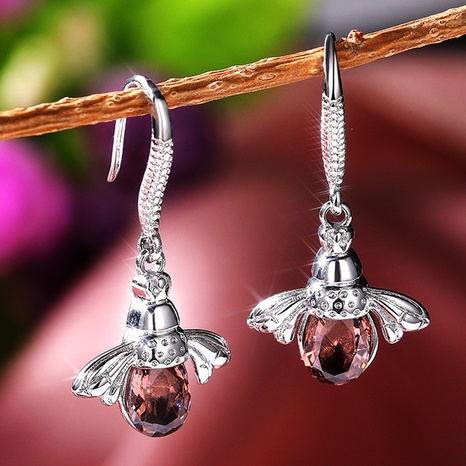 cute bee animal shaped inlaid zircon copper earrings NHJCS642785's discount tags