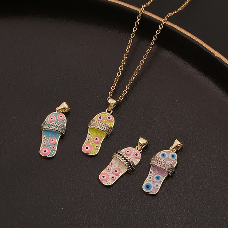 New trendy brand jewelry evil eye slippers pendant niche oil drop copper necklace's discount tags