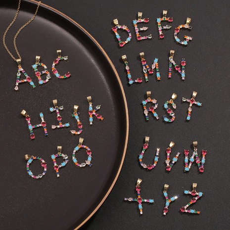 Mode Kupfer Mikro-verkrustete Zirkon Anhänger Farbe Englisch Brief Halskette Großhandel's discount tags