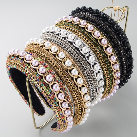 Nouveau serre-tête en velours perlé imitation strass serti de diamants en alliage rétro en gros's discount tags