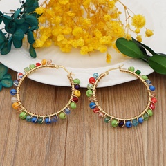 New spring and summer glass bead earrings Bohemia color big hoop earrings