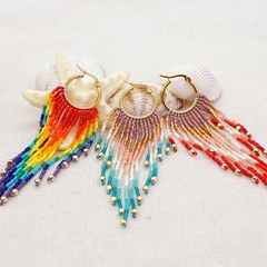 new bohemian retro ethnic miyuki beads braided rainbow tassel long earrings