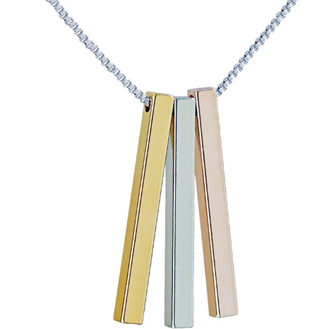 simple Cubic column pendant engraving titanium steel three combination necklace's discount tags