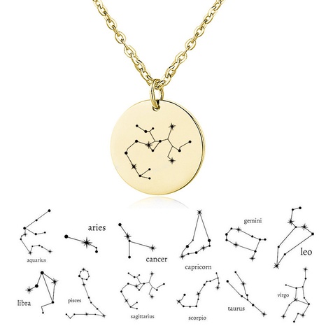 Fashion Constellation Coin Pendant Stainless Steel Necklace Wholesale's discount tags