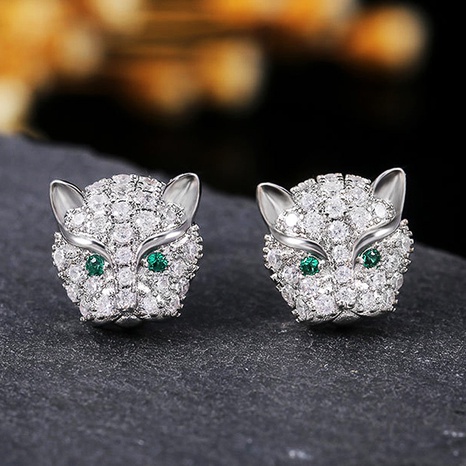full diamond copper zircon leopard head earrings wholesale NHJCS642961's discount tags