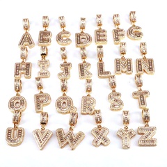 nouveau cuivre plaqué or zircon micro-serti plein diamant 26 lettres majuscules anglaises pendentif