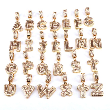 new copper gold-plated micro-set zircon full diamond 26 English capital letters pendant  NHWEI642986's discount tags