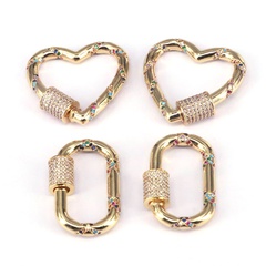 copper gold-plated micro-set zircon oval heart-shaped button turnbuckle keychain