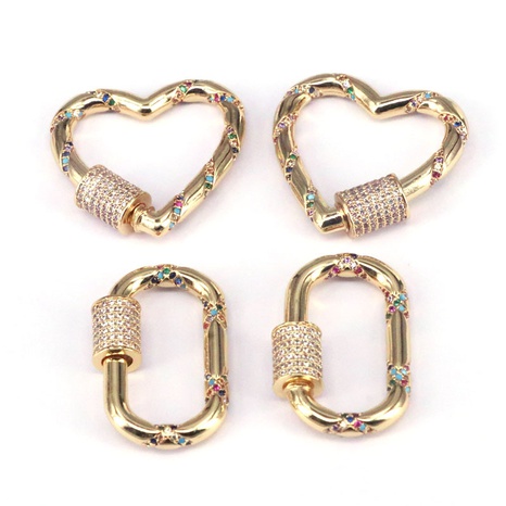 copper gold-plated micro-set zircon oval heart-shaped button turnbuckle keychain NHWEI642987's discount tags