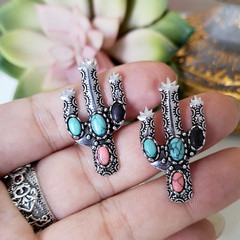 new retro cactus earrings inlaid colorful turquoise exaggerated earrings wholesale