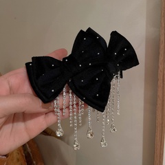 Autumn and winter star point fabric bow hairpin with diamond tassel spring clip