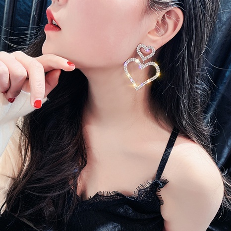 fashion inlaid rhinestone hollow double heart earrings wholesale's discount tags