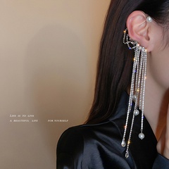 Korean fashion pearl diamond tassel single earring female long earrings