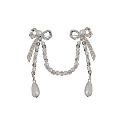 pearl diamond bow tassel anti-glare alloy brooch clothing accessories women