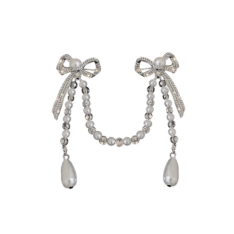 pearl diamond bow tassel antiglare alloy brooch clothing accessories women