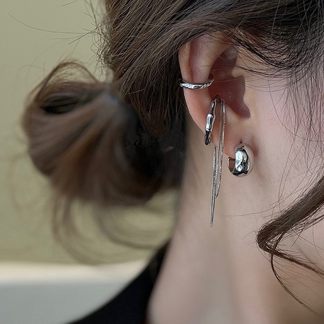 simple irregular metal chain ear bone clip earrings four-piece set wholesale's discount tags