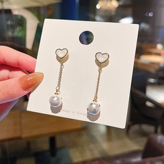 fashion simple female heart shape tassel pearl earrings
