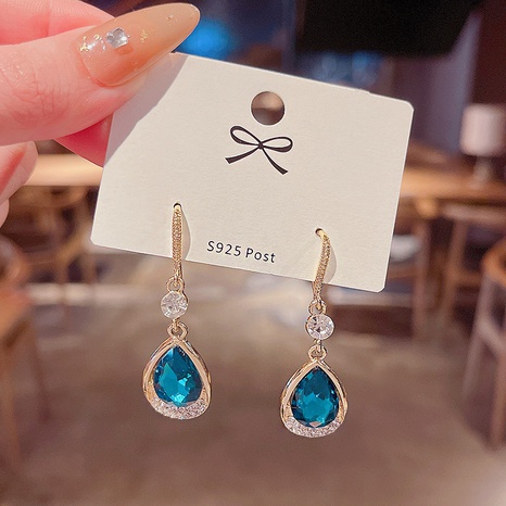 Fashion drop-shaped diamond gemstone earrings female ear hook's discount tags