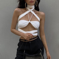 women's clothing 2022 new sexy navel hollowed out straps hanging neck tube top