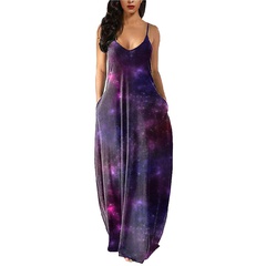New women's suspender dress casual dreamy starry sky print dress