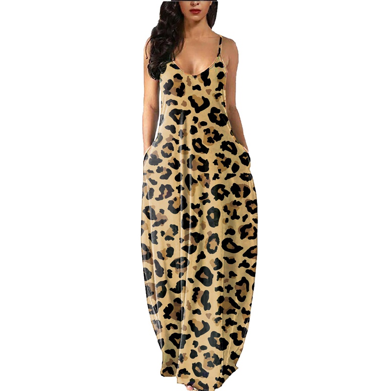 New womens suspender dress casual leopard print dress