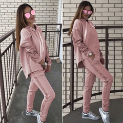 2022 spring new style stitching hooded long-sleeved sweater suit women