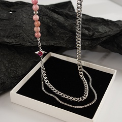 women's natural stone stitching fashion copper collarbone chain sweater necklace
