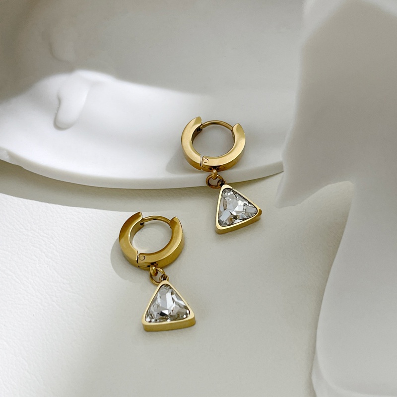 vintage gold triangle zircon pendant ring stainless steel earrings jewelry wholesale