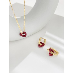 Retro cute art heart shaped red earrings necklace female ear buckle copper clavicle chain
