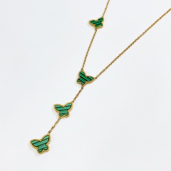Long Clover Necklace Women's Butterfly Pendant Titanium Steel Necklace Jewelry Women