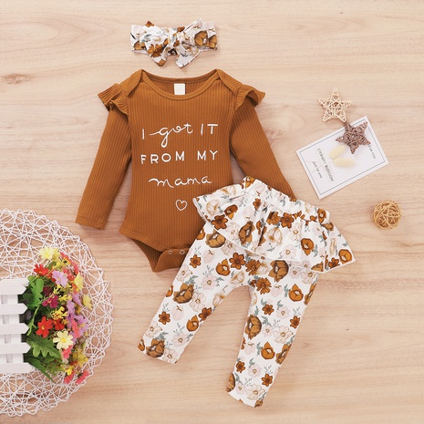 Baby Alphabet Print Pit Romper Suit Printed Trousers Headband's discount tags