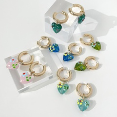 Retro fashion glass love earring blue heart-shaped alloy earrings  NHLIH643535