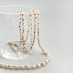 beach natural freshwater pearl rainbow simple rice bead copper necklace female