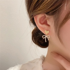 Silver needle Korean net red autumn and winter female love bow temperament earrings earrings female all-match earrings