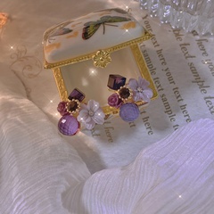 Spring New Periwinkle Flower Basket Light Purple Crystal Flower Stud Earrings