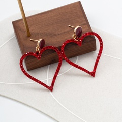 Boucles d'oreilles vintage en métal creux en forme de coeur rouge avec strass incrustés