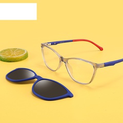 lunettes à double usage anti-ultraviolets polarisées pour enfants, monture ovale simple et décontractée, couleur de contraste, clip magnétique