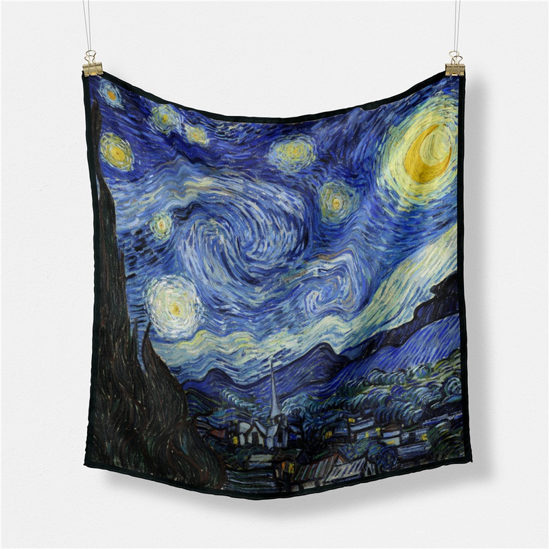 oil painting starry sky ladies twill decorative small square scarf small silk scarf