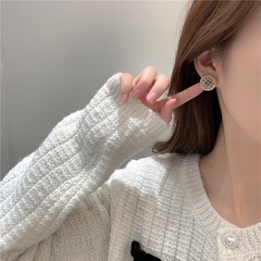 Silver needle Korean new trendy college style retro French earrings female Baba plaid earrings